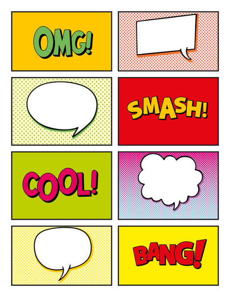 Pagina dei fumetti. Sfondo colorato del fumetto con le bolle bianche bianche vuote di discorso. Stile astratto Comic Blank
 - Foto, immagini