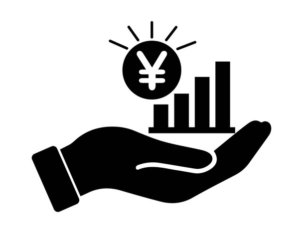 Palm Out JPY Japanischer Yen Wachstumstabelle. Schwarze Illustration isoliert auf weißem Hintergrund. EPS-Vektor  - Vektor, Bild