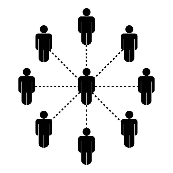 Stick Figure Social Network Connection Organization Группа людей. Чёрная иллюстрация изолирована на белом фоне. Вектор EPS
 - Вектор,изображение