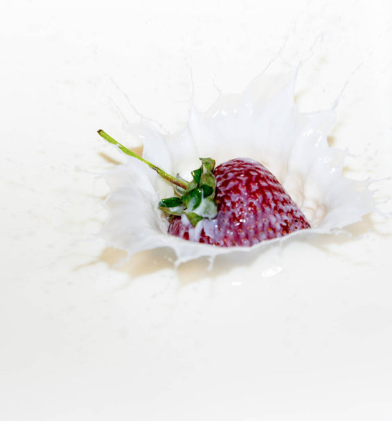  Strawberries in cream, closeup with drops - Photo, image