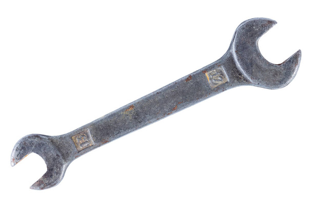Old metal workshop wrench tool isolated on white background. - Photo, Image
