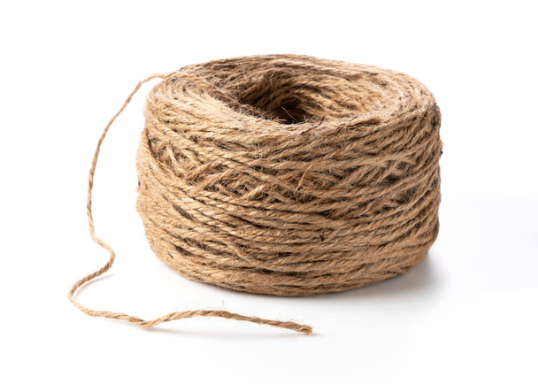 Close-up of a hemp cord placed on a white background - Photo, Image