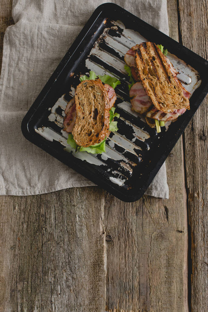 Food. Delicious sandwich on a tray - Photo, Image