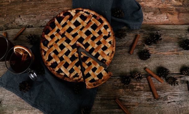 Food. Delicious blueberry pie on the table - Foto, immagini