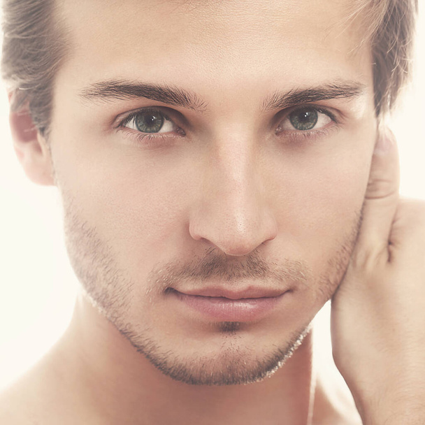 Close-up, beauty. Handsome man on a white background - Fotoğraf, Görsel