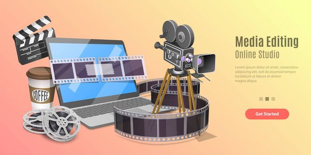3D Concept of Online Video Editing Service, Motion Design Studio szoftver. - Vektor, kép