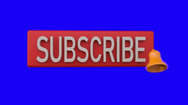 3D animáció - Loopable subscribe button with an animated notification bell isolated on blue screen background - Felvétel, videó