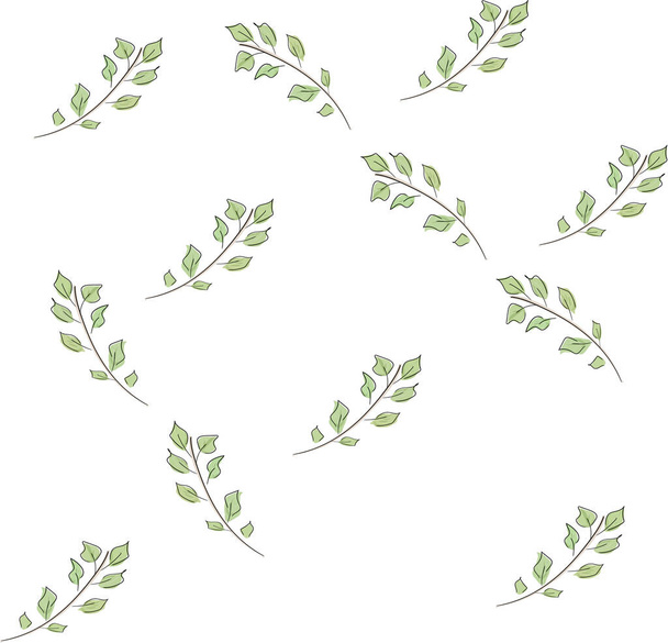 Pattern birch leaves with hand drawn watercolor and ink effect. All elements can be edited and moved. The stroke outlines can be disabled - Vector, Image