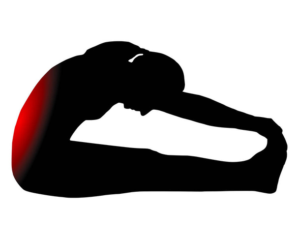 Mulher fazendo ginástica tendo dor nas costas - Vetor, Imagem