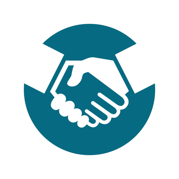 Business Agreement Handshake oder freundschaftlicher Händedruck. Grafisches Handshake-Symbol im Kreis isoliert auf weißem Hintergrund. Vektorillustration - Vektor, Bild
