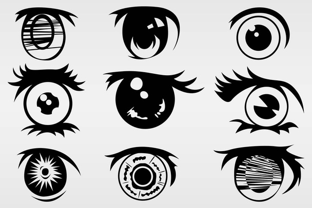 A set of nine painted eyes in various styles of performance. Set for various purposes. Vector illustration. - Vector, Image