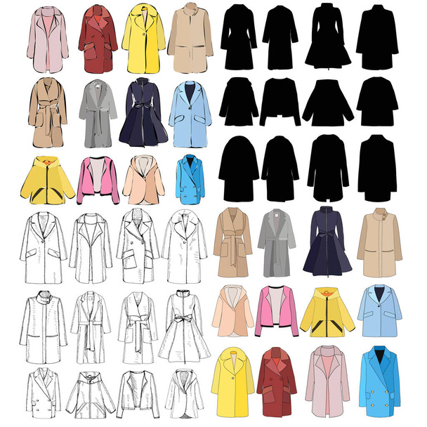 вектор, на белом фоне, женское пальто, комплект
 - Вектор,изображение
