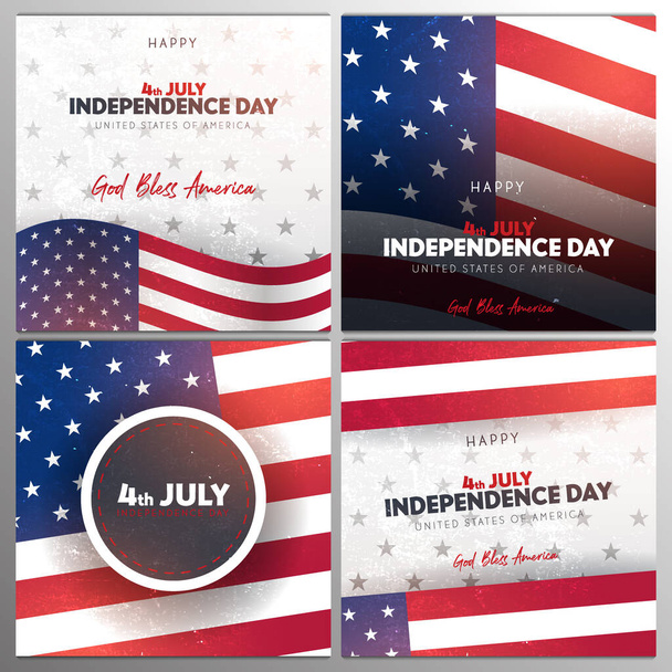 4th July. Fourth July. Independence day of USA. Set of Banners with american flag. - Vektor, kép