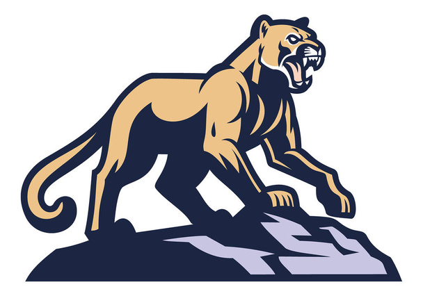 cougar mascot standing on the rock - Vector, Image