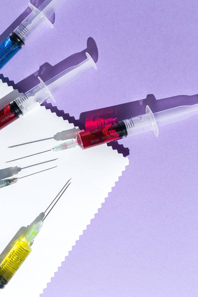 Covid-19- Vaccine vial dose against coronavirus needle syringe, medical concept vaccination hypodermic injection treatment disease care hospital prevention, immunization - 写真・画像