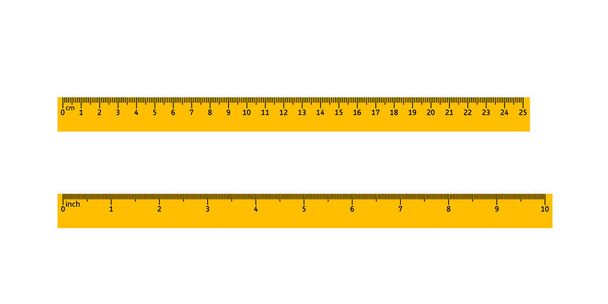 a set of two yellow rulers measuring in centimeters and inches. - Vector, Image