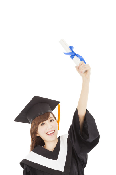 mladí postgraduální studentka drží diplom a rukou - Fotografie, Obrázek