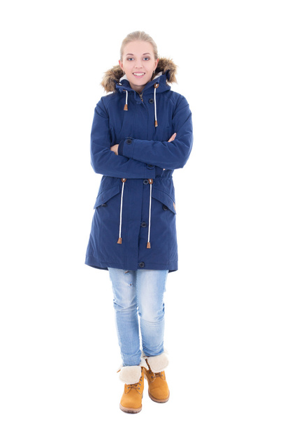 Junge attraktive Frau in Winterkleidung isoliert auf weiss - Foto, Bild