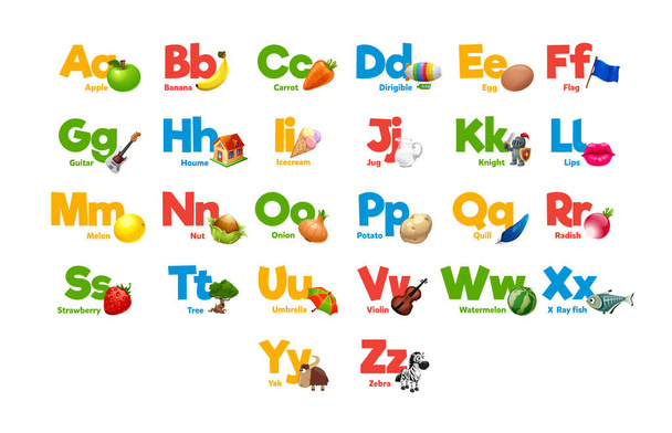 Cute cartoon animals alphabet for children education - Vektor, kép
