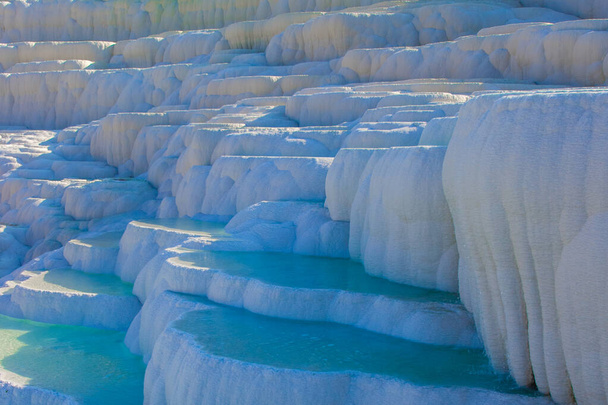 Natural travertine pools and terraces in Pamukkale exotic pearl of Turkey, the rarest natural phenomenon. Cotton castle in southwestern Turkey - Photo, Image