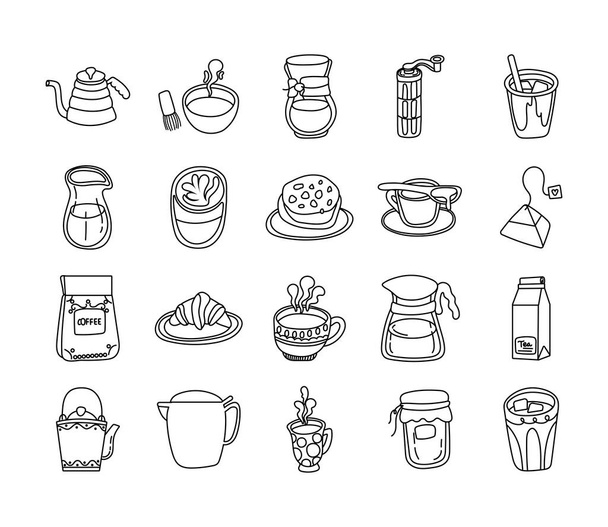 svazek kávy a čaje ve stylu ikony - Vektor, obrázek