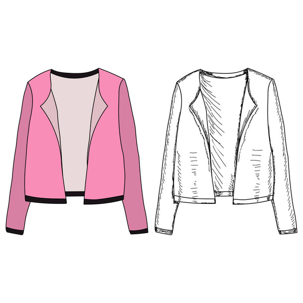 vector, white background, pink autumn women coat with sketch - Vektor, kép