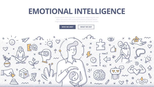 Emotional intelligence and self-awareness concept. Understanding and managing one's emotions. Doodle abstract illustration of the way people think and feel - Vector, Image