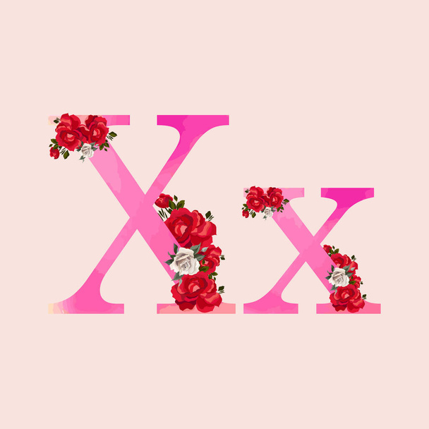 Virágos ábécé - rózsaszín akvarell hatás betű X x virág csokor összetétele. Egyedi gyűjtemény esküvői meghívók, kártya dekoráció, és még sokan mások.  - Vektor, kép