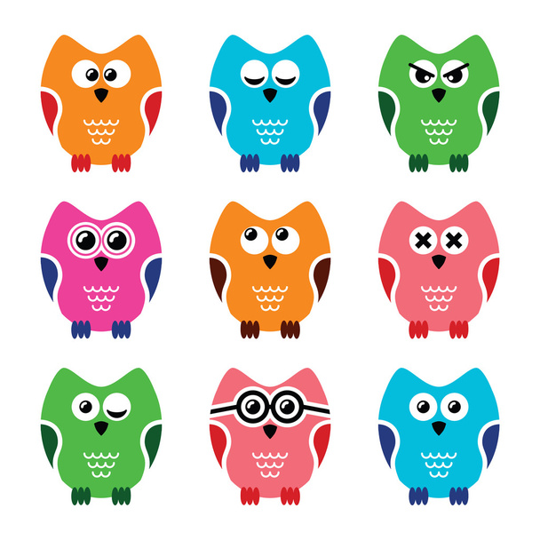 Owl cartoon vector icons set - Vektori, kuva