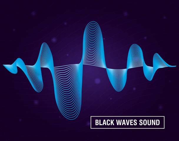 zwarte golven geluid paarse achtergrond - Vector, afbeelding