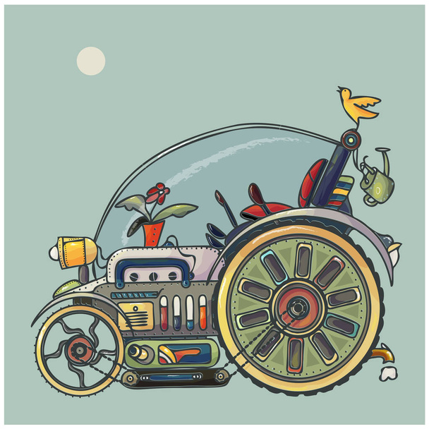  Εικονογράφηση διάνυσμα Steampunk όχημα, κινούμενα σχέδια - Διάνυσμα, εικόνα