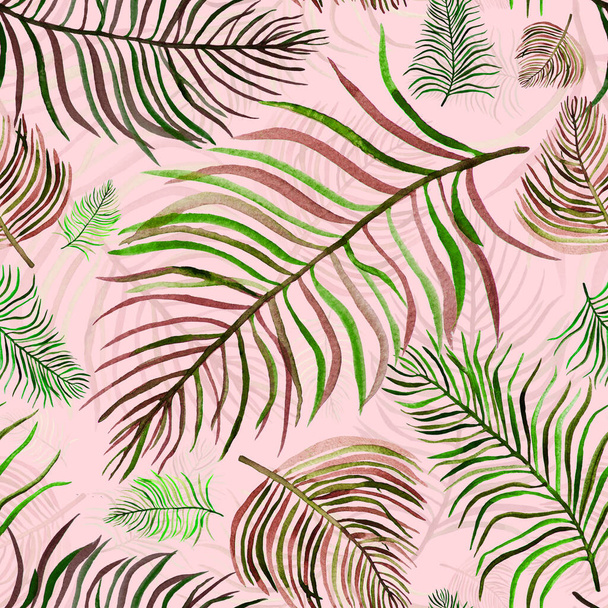 Green palm leaves seamless floral pattern background. - Photo, Image