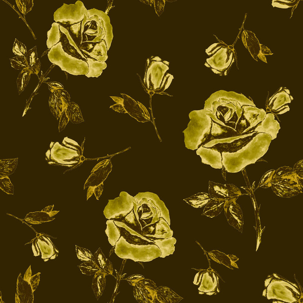 Floral seamless pattern with beautiful blooming rosea. Decorative botanic Rose flower print. Watercolor hand drawn illustration. - Foto, Bild