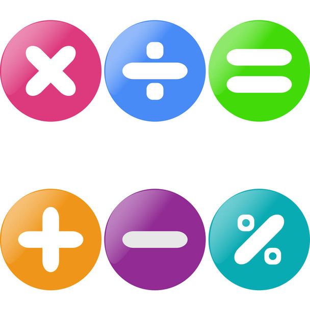 Colored glossy buttons with mathematical sign with drop shadow. - ベクター画像