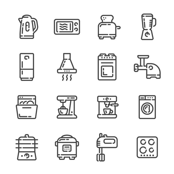 Set of kitchen or cooking appliances outline icons. Vector illustration. - Vettoriali, immagini