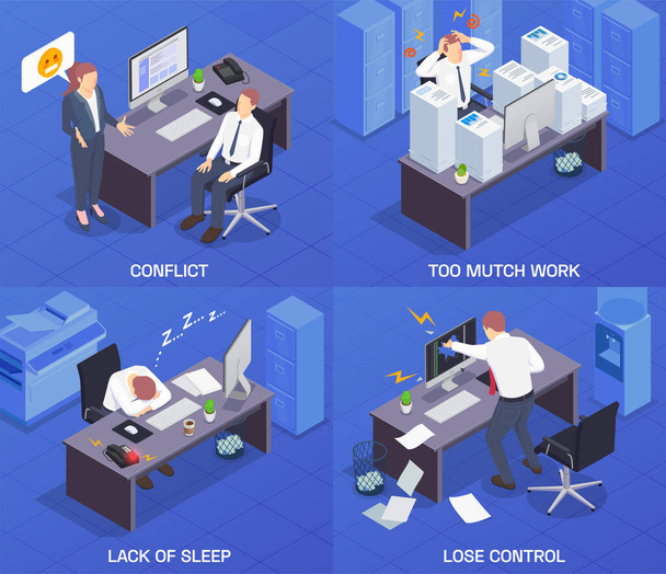 Проблемные ситуации на рабочих местах Изометрический набор икон
  - Вектор,изображение