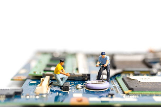 Miniature people working on cpu board, Technology concept - Photo, Image