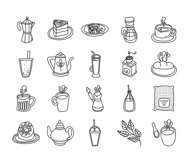 svazek kávy a čaje ve stylu ikony - Vektor, obrázek