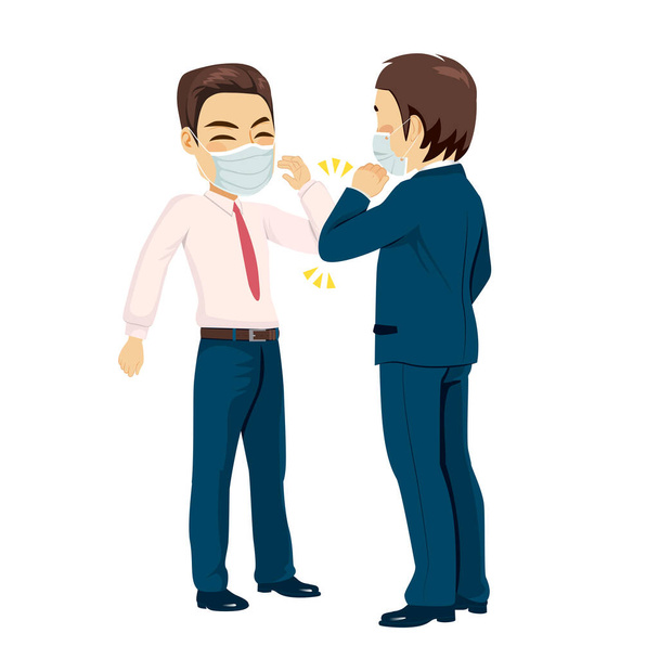 Two businessman meet with new salutation greeting to avoid the spread of coronavirus - ベクター画像