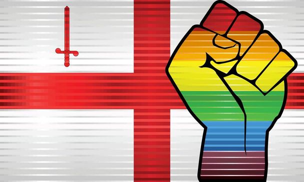 Punho de protesto LGBT brilhante em uma bandeira de Londres Ilustração, bandeira tridimensional da Londres
 - Vetor, Imagem