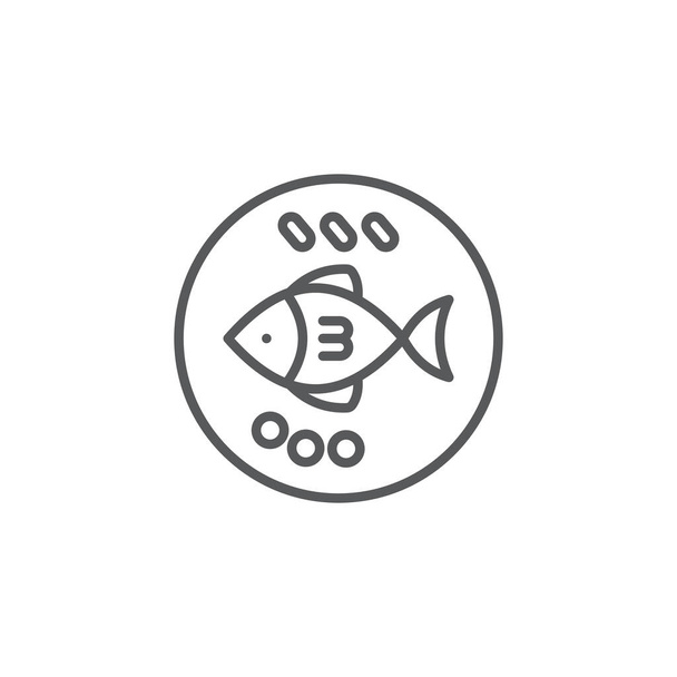 白い背景に隔離されたプレートベクトルアイコンシンボル上のフライ魚のトップビュー - ベクター画像
