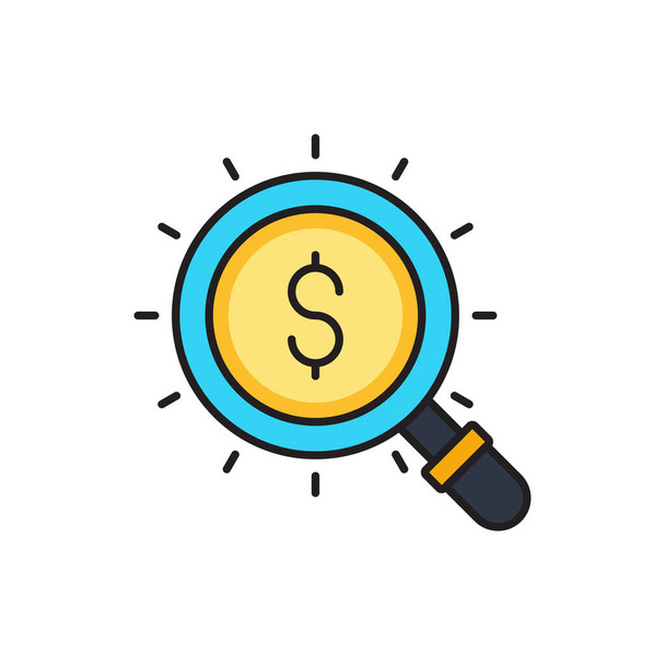 Symbole d'icône vectoriel de recherche d'argent isolé sur fond blanc - Vecteur, image