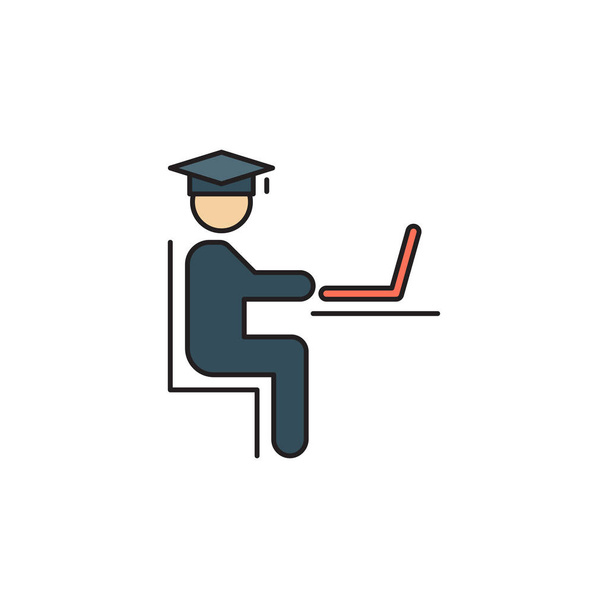 Estudante estudando no ícone do vetor Laptop isolado no fundo branco
 - Vetor, Imagem