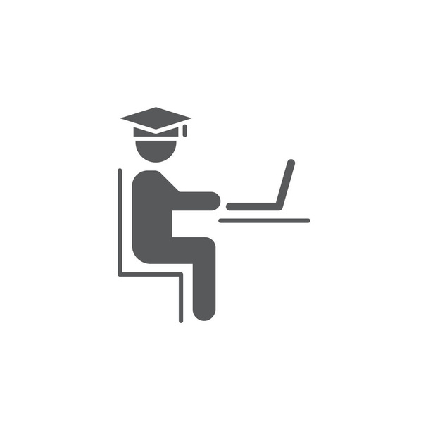 Student Tanulás Laptop vektor ikon szimbólum elszigetelt fehér alapon - Vektor, kép