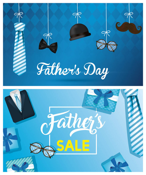 happy fathers day card with gentleman accessories hanging - Vector, Image