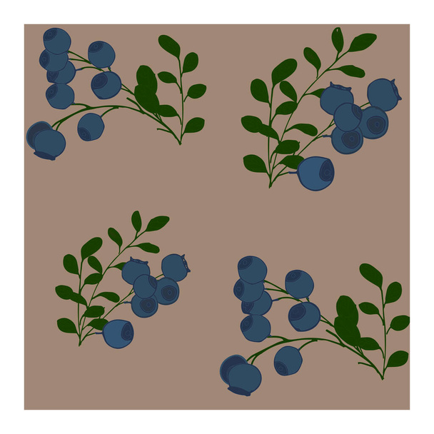 Motif sans couture avec de grands bleuets bleus sur les branches et des buissons aux feuilles vertes. Modèle de baies. Modèle de myrtille. - Vecteur, image