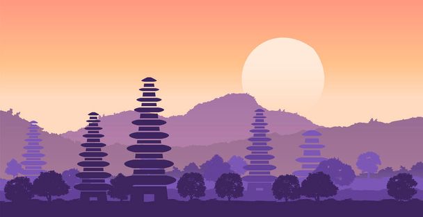 Pura ulan danu famosa pagoda dell'Indonesia nell'isola di bali nel design della silhouette
 - Vettoriali, immagini