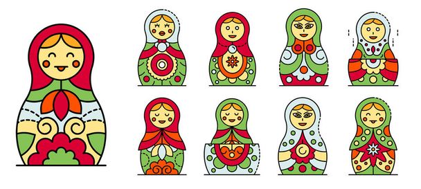 Nesting doll icons set line color vector - Vector, afbeelding