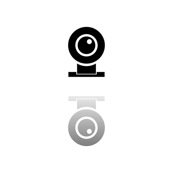 Nettikamera. Musta symboli valkoisella taustalla. Yksinkertainen kuva. Tasavektorikuvake. Peilien heijastusvarjo. Voidaan käyttää logo, web, mobiili ja UI UX projekti - Vektori, kuva