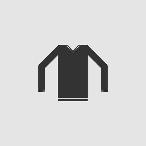 Sweater icon flat. Black pictogram on grey background. Vector illustration symbol - Vector, Image